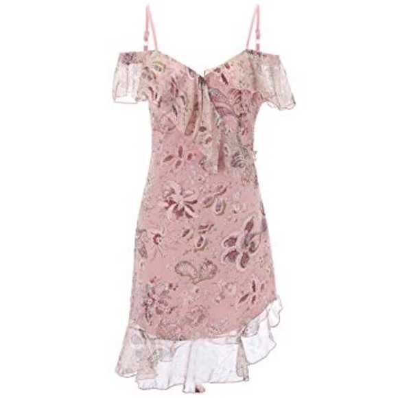 Blue Floral Off Shoulder Sleeve Chiffon Dress - Picture 5 of 6